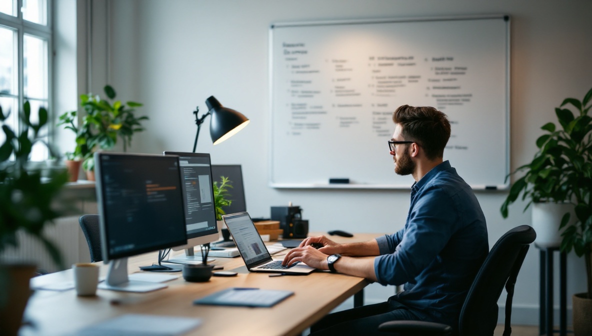Developer reviewing a sprint plan in a Warsaw workspace